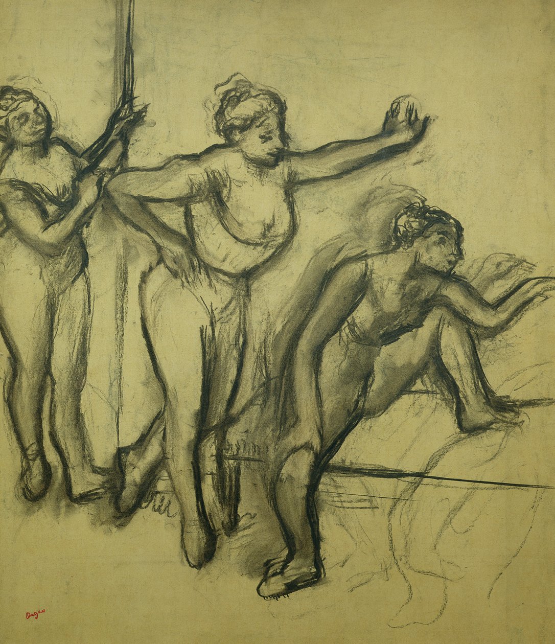 Três Dançarinos, c.1900 (carvão sobre papel) de Edgar Degas
