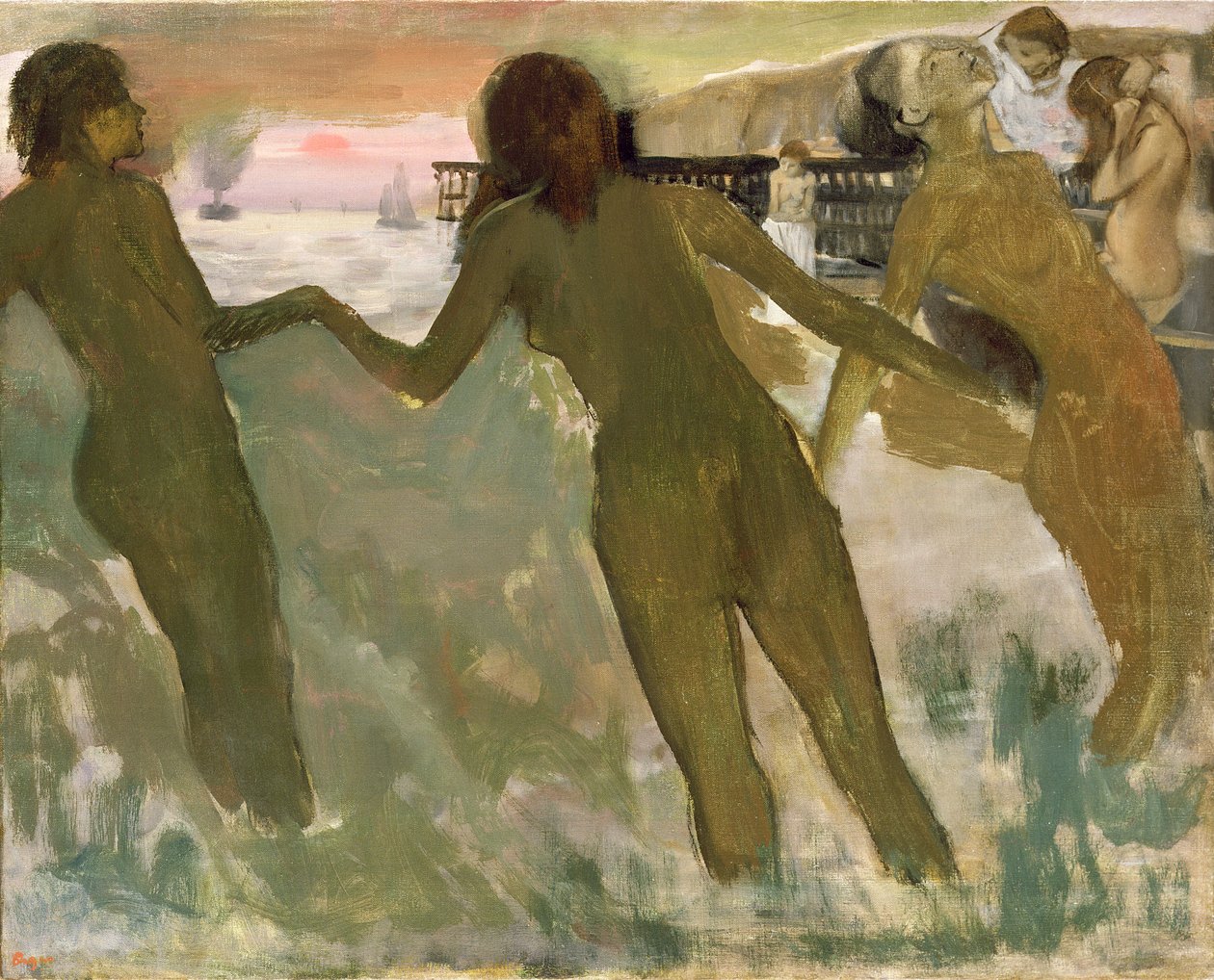 Três meninas tomando banho de Edgar Degas