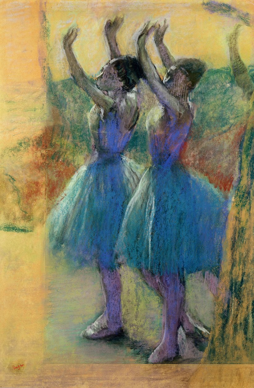 Dois, azul, dançarinos, (past, paper) de Edgar Degas