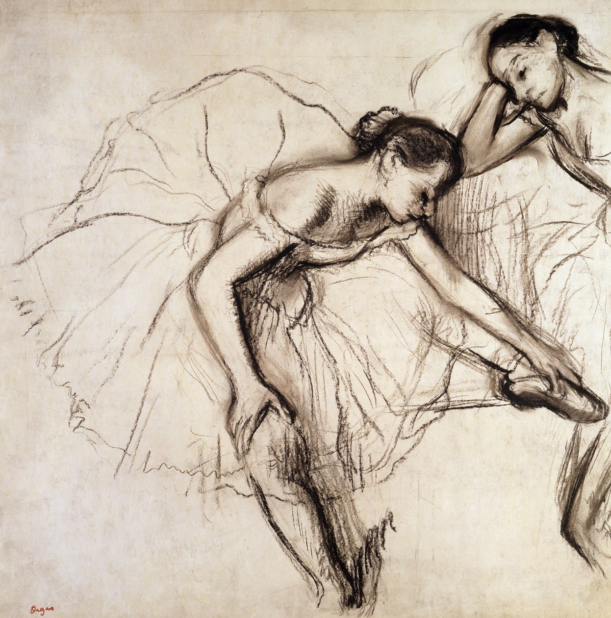 Dois dançarinos descansando (carvão no papel) de Edgar Degas