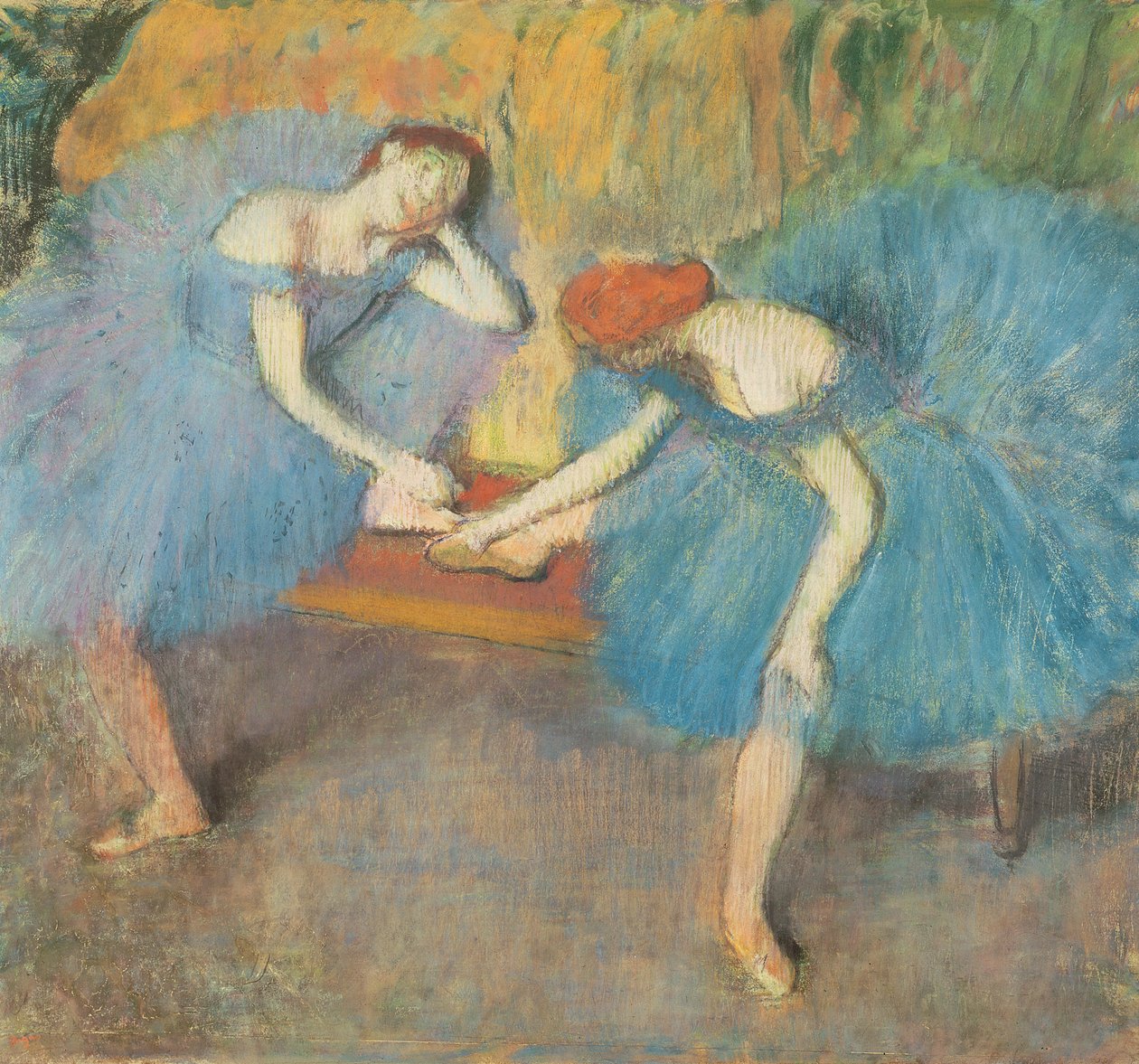 Dois, dançarinos, descanso, ou, dançarinos, em, azul, c.1898, (pastel, on paper) de Edgar Degas