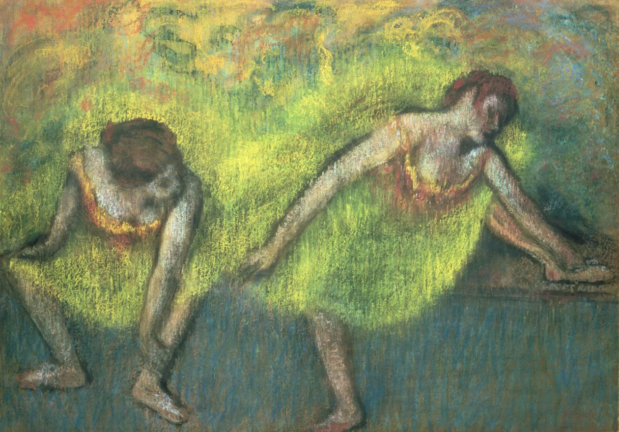 Dois, dançarinos, relaxante, (pastel) de Edgar Degas