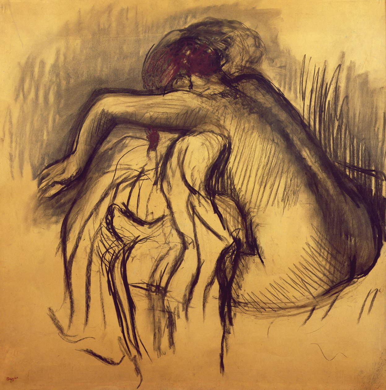 Mulher Secagem, c.1893-98 (carvão sobre papel) de Edgar Degas