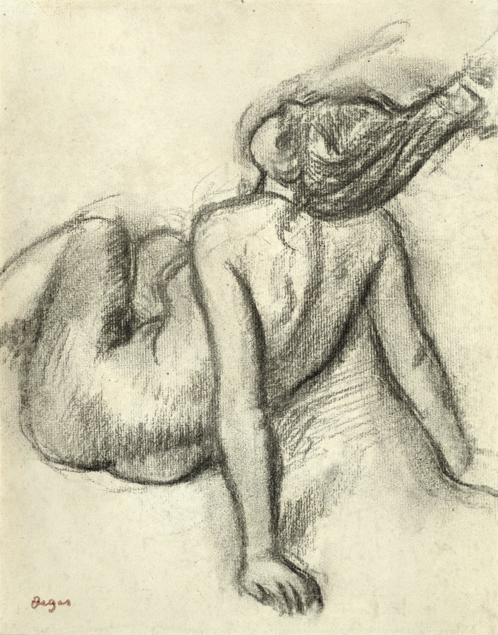 Mulher, tendo, dela, cabelo, styled, (charcoal, paper) de Edgar Degas