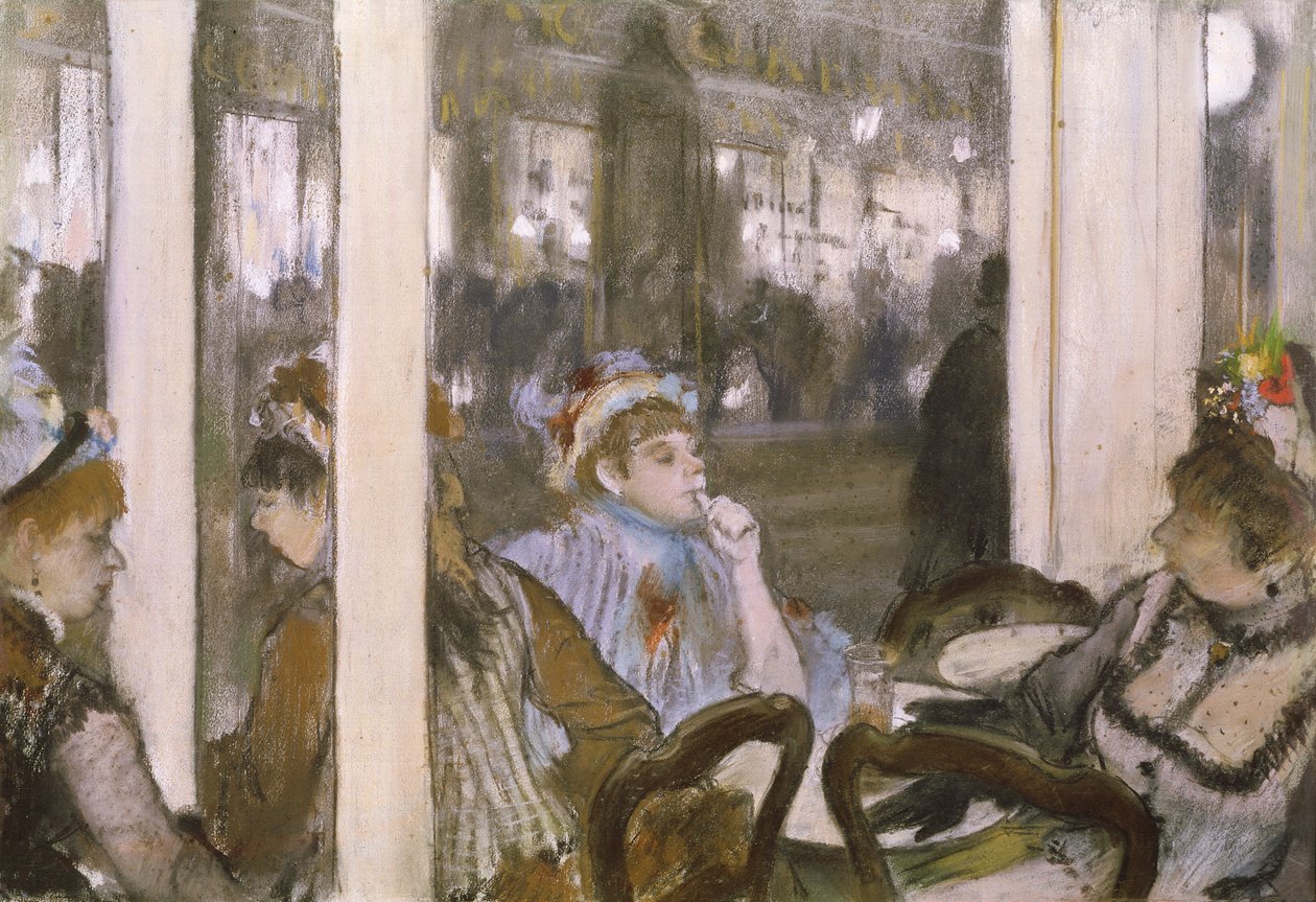 Mulheres em um café Terrace, 1877 (pastel em monotype) de Edgar Degas