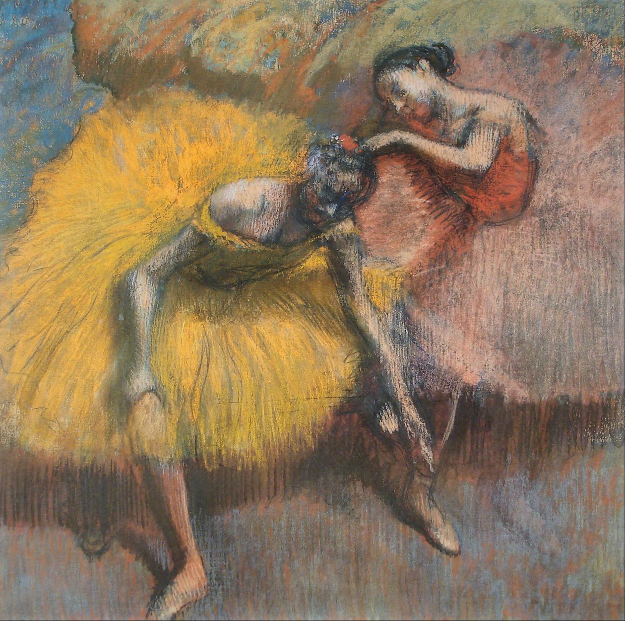 Dois dançarinos amarelos e rosa de Edgar Degas