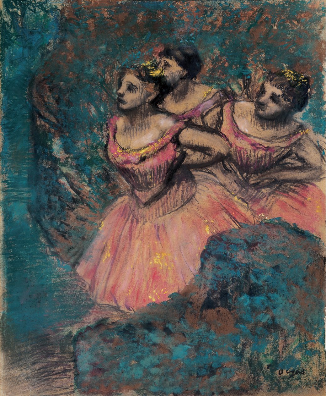 Três, dançarinos, vermelho, traje de Edgar Degas