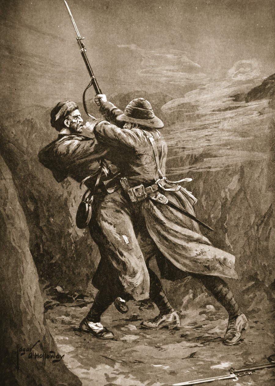Lavin privado lutando com um bombardeiro turco em uma seiva britânico na Baía de Suvla, Gallipoli de Edgar Alfred Holloway