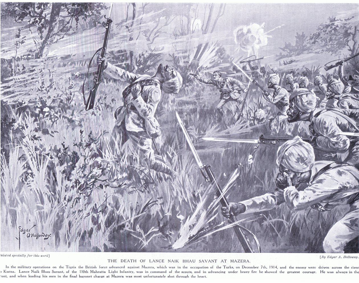 A morte de Lance Nak Bhau Savant em Mazera em Tigris em dezembro de 1914 de Edgar Alfred Holloway