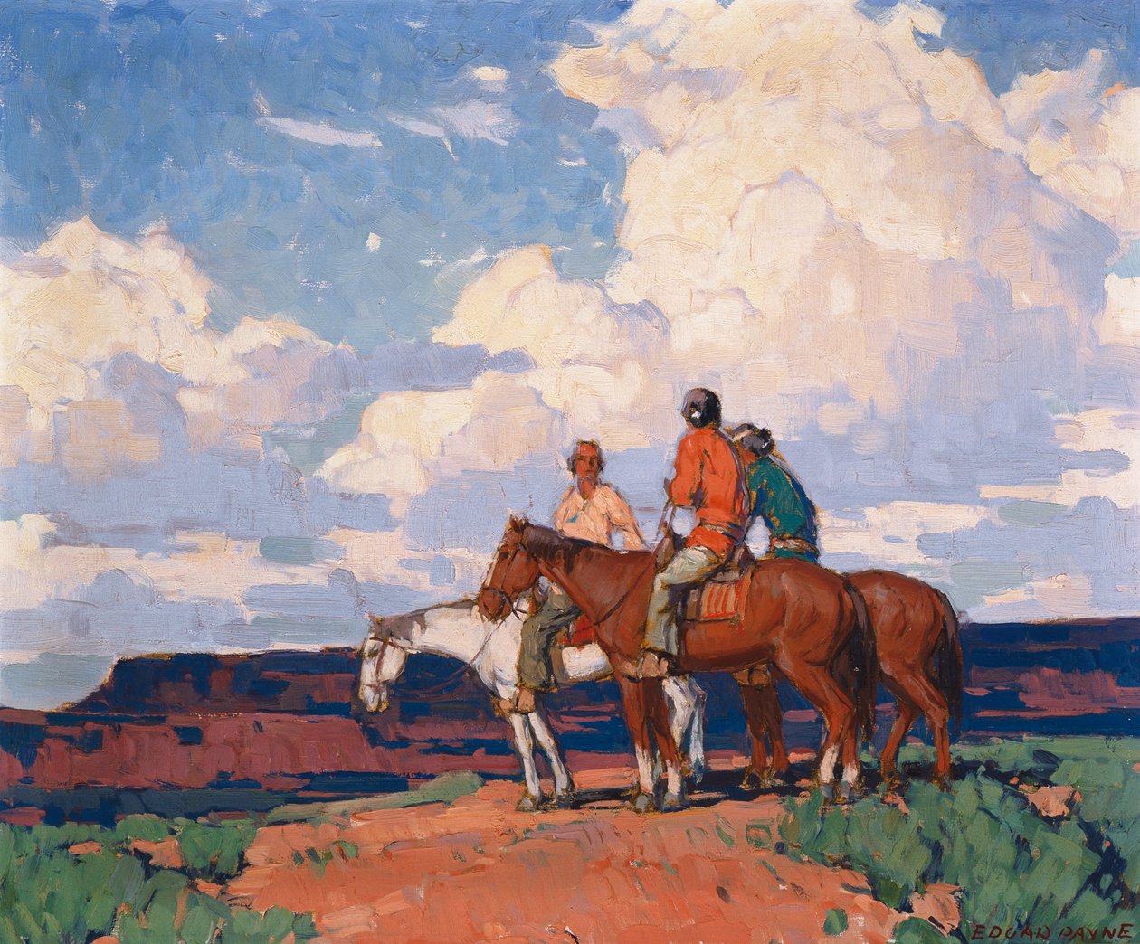 Cavaleiros a cavalo (óleo sobre tela) de Edgar Alwin Payne