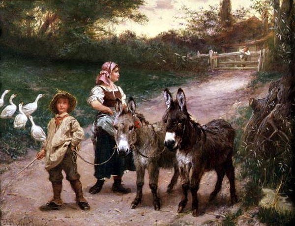 Crianças Camponesas com Burros de Edgar Bundy