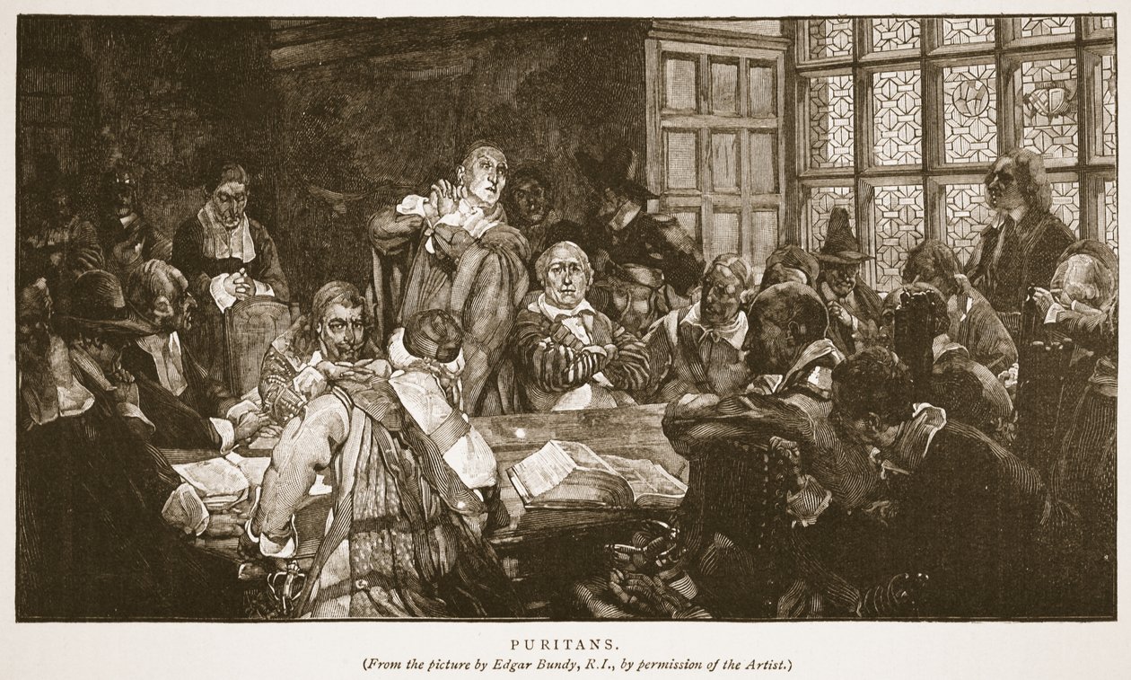 Puritanos, ilustração de "A Igreja da Inglaterra: uma história para o povo" por HDM Spence-Jones, pub. c.1910 (foto sépia) de Edgar Bundy