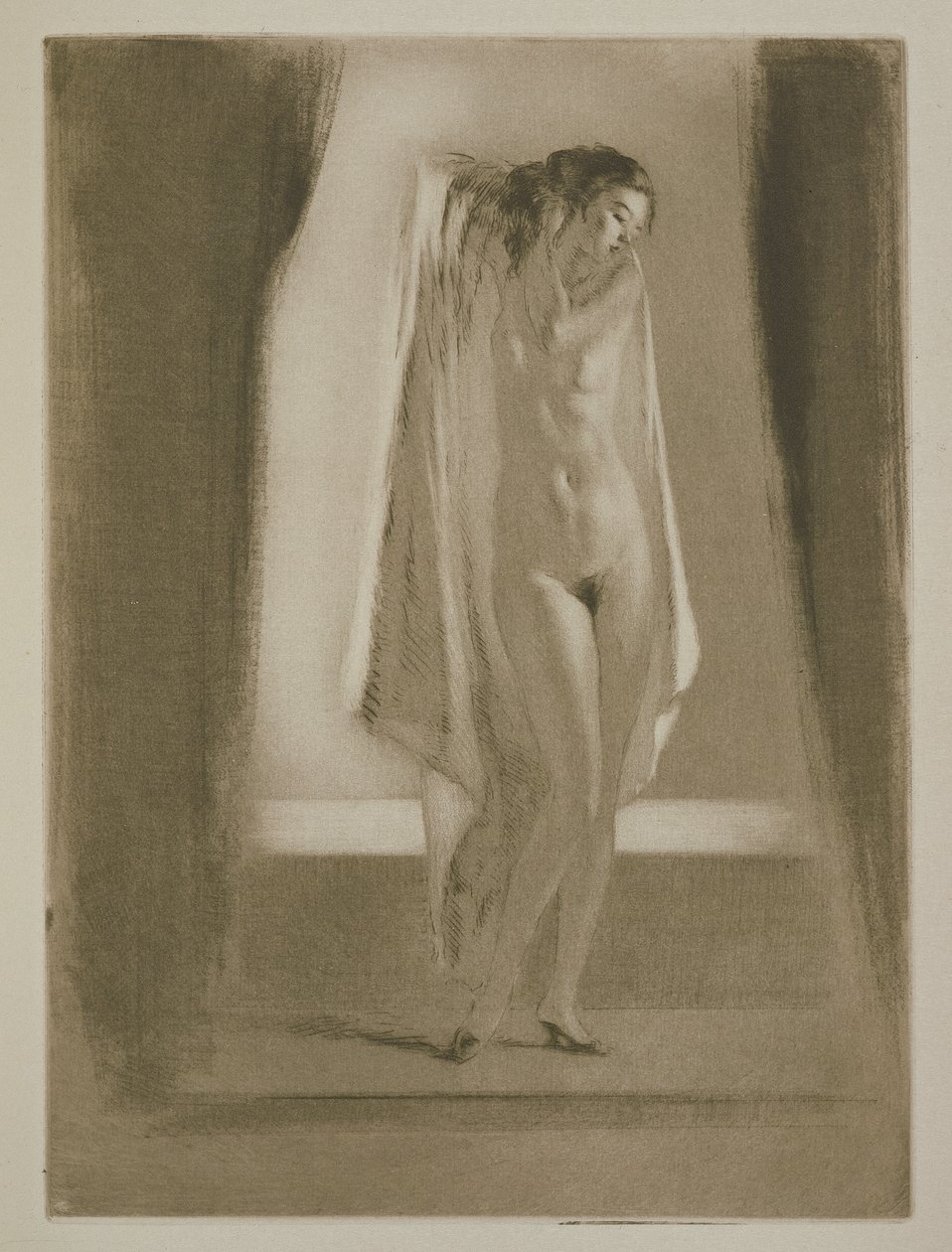 Uma mulher a sair de um banho, ilustração para "Mitsou" de Sidonie-Gabrielle Colette (1873-1954) publicada em 1930 (gravura e ponto seco) de Edgar Chahine