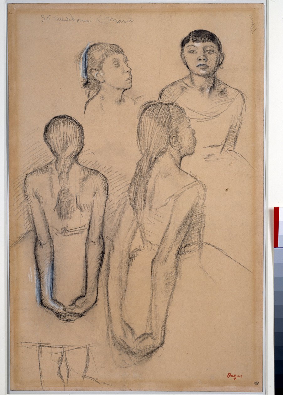 4 estudos de jovens dançarinos Desenho de giz e carvão por Edgar Degas (1834-1917) Dim. 0,49 x 0,31 MParis. Museu do Louvre de Edgar Degas