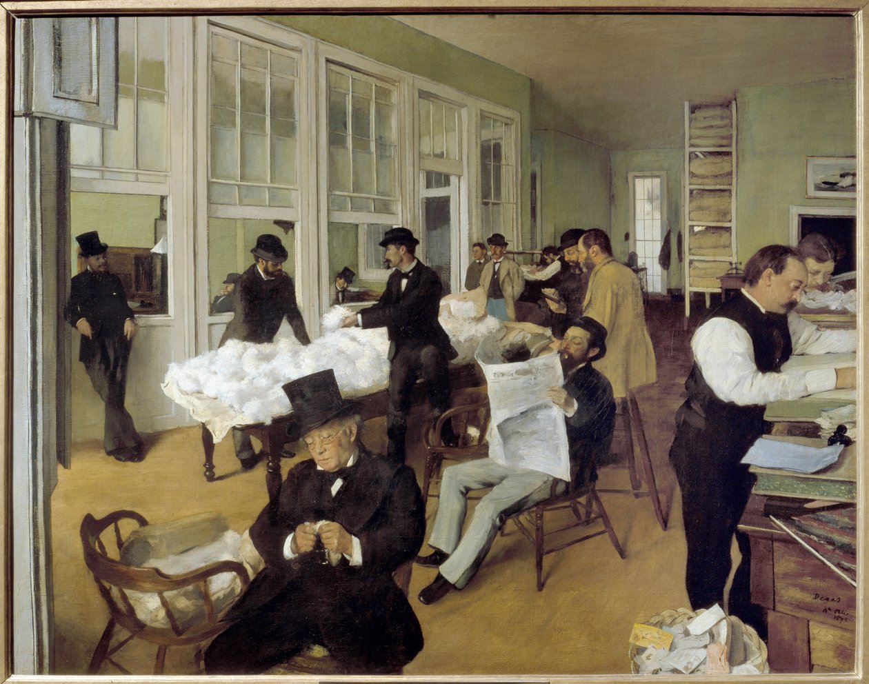 Um escritório de algodão em Nova Orleães (ou Interior de um escritório de compradores de algodão em Nova Orleães) (óleo sobre tela) de Edgar Degas