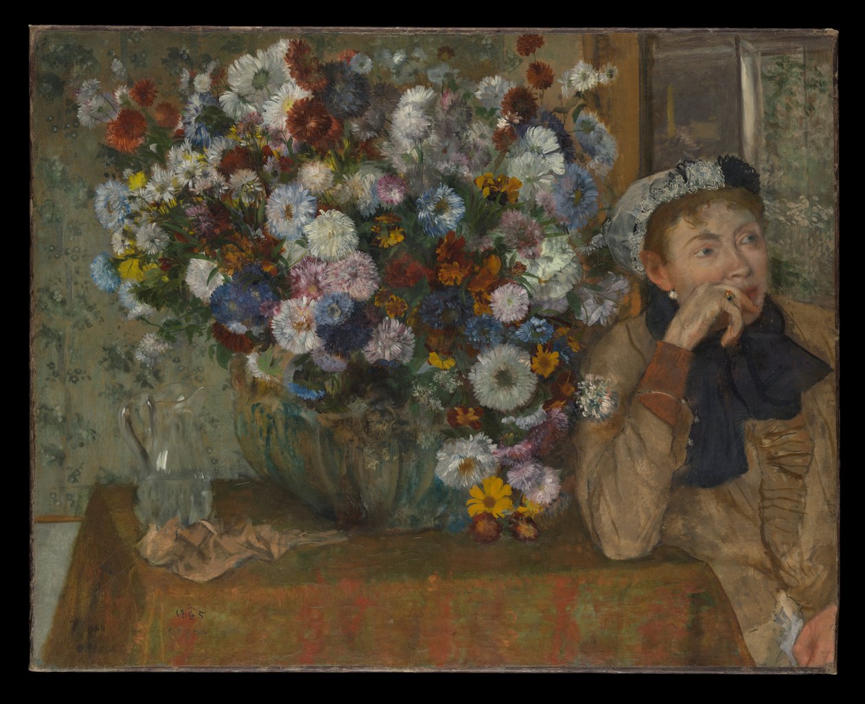 Uma mulher sentada ao lado de um vaso de flores (Madame Paul Valpinçon) de Edgar Degas