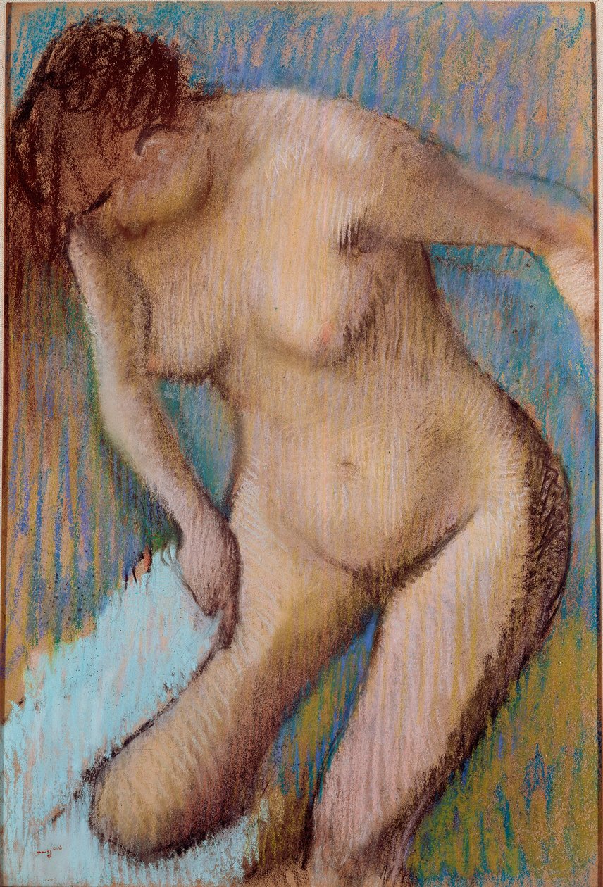 Depois de dar banho à mulher nua a limpar-lhe a coxa direita. Pintura em pastel de Edgar Degas (1834-1917) 1866 Sol. 72x49 cm Roma, Galleria d