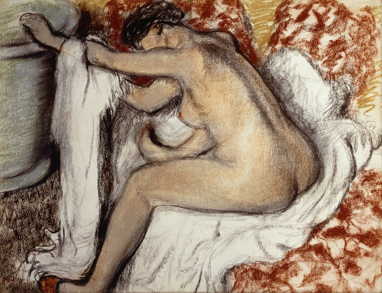 Após o banho, mulher secando; Depois do banho, mulher que limpa, c.1884 de Edgar Degas