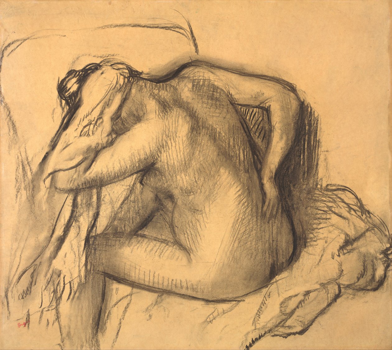 Depois do banho, mulher a secar o cabelo de Edgar Degas