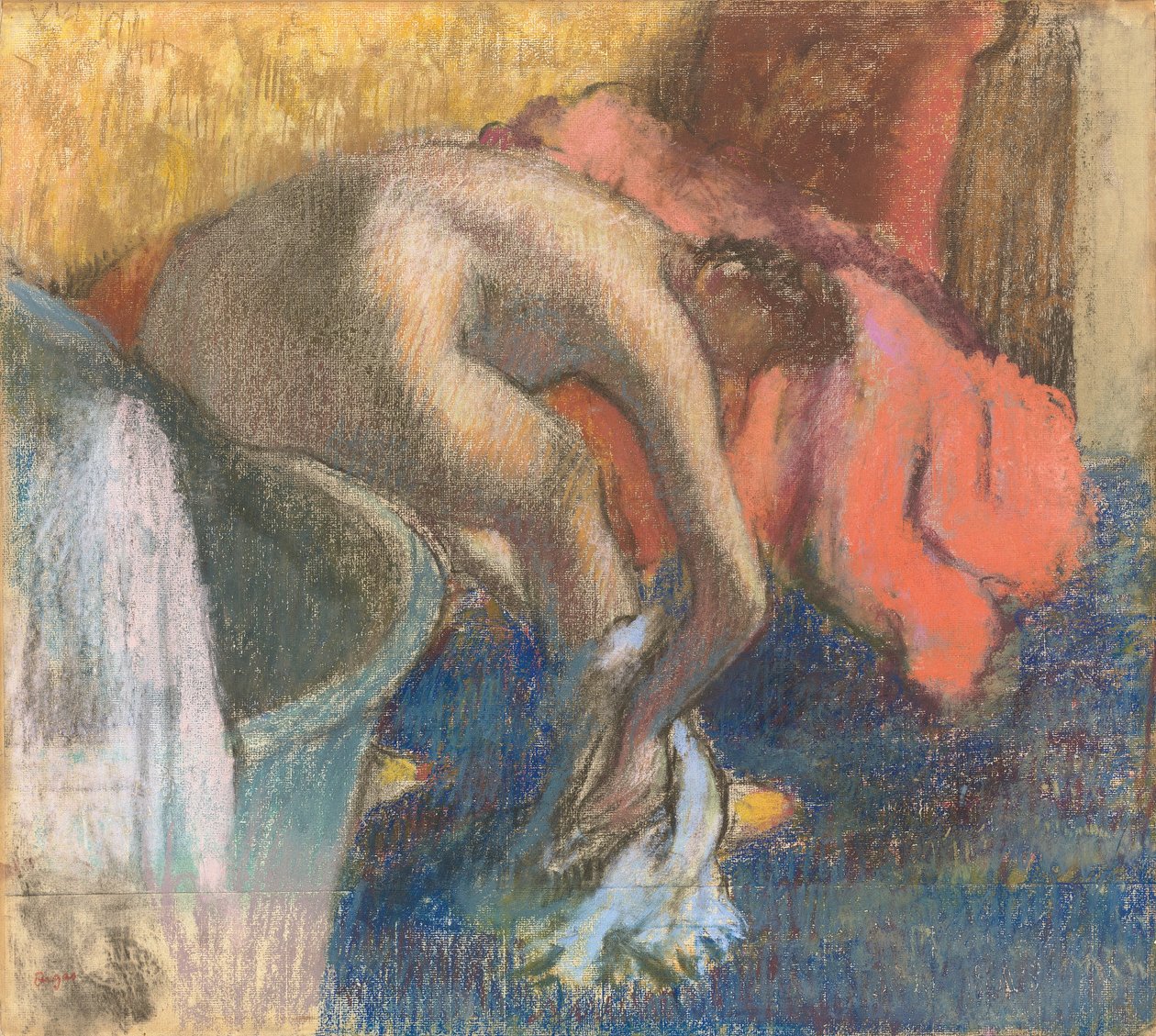 Depois do banho, mulher secando a perna de Edgar Degas