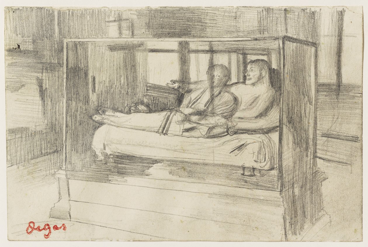 No Louvre: O sarcófago etrusco, c.1879 de Edgar Degas