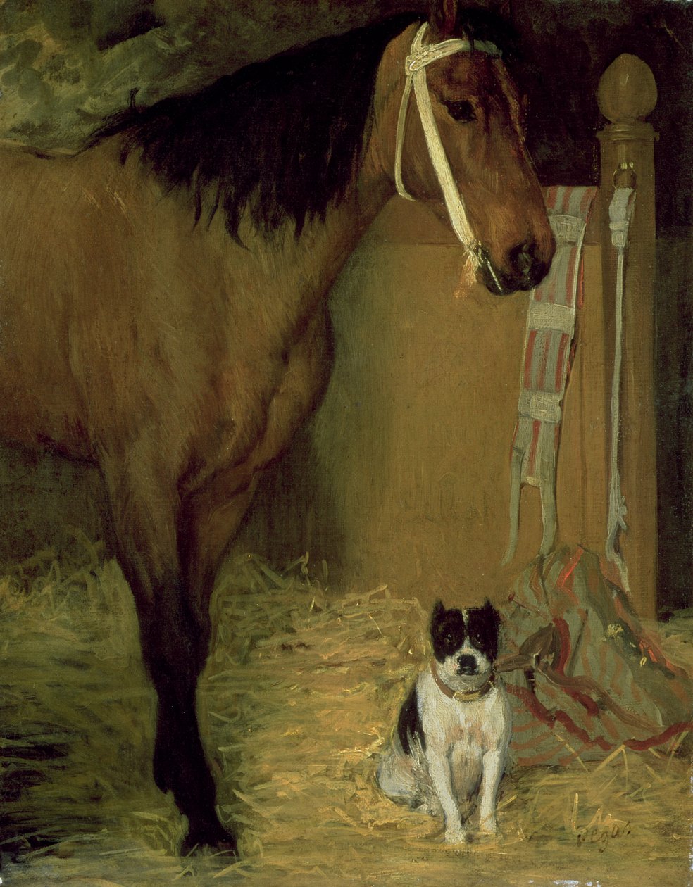 No estábulo, cavalo e cachorro, c.1862 de Edgar Degas