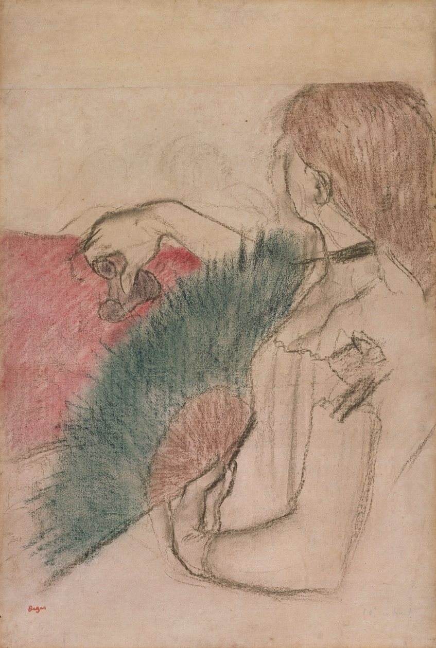 No teatro, mulher com ventilador, 1880 de Edgar Degas