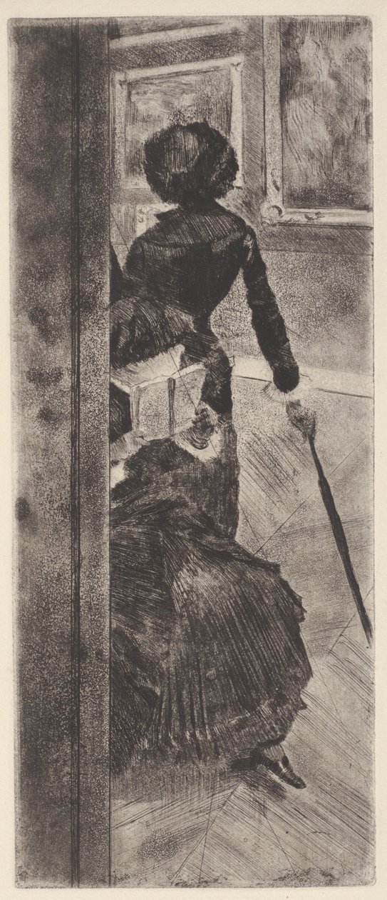 Au Louvre: La Peinture (Mary Cassatt) (gravura e aquatint) de Edgar Degas