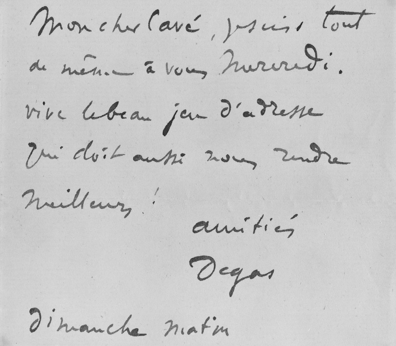 Carta autografada a Albert Boulanger-Cave de Edgar Degas