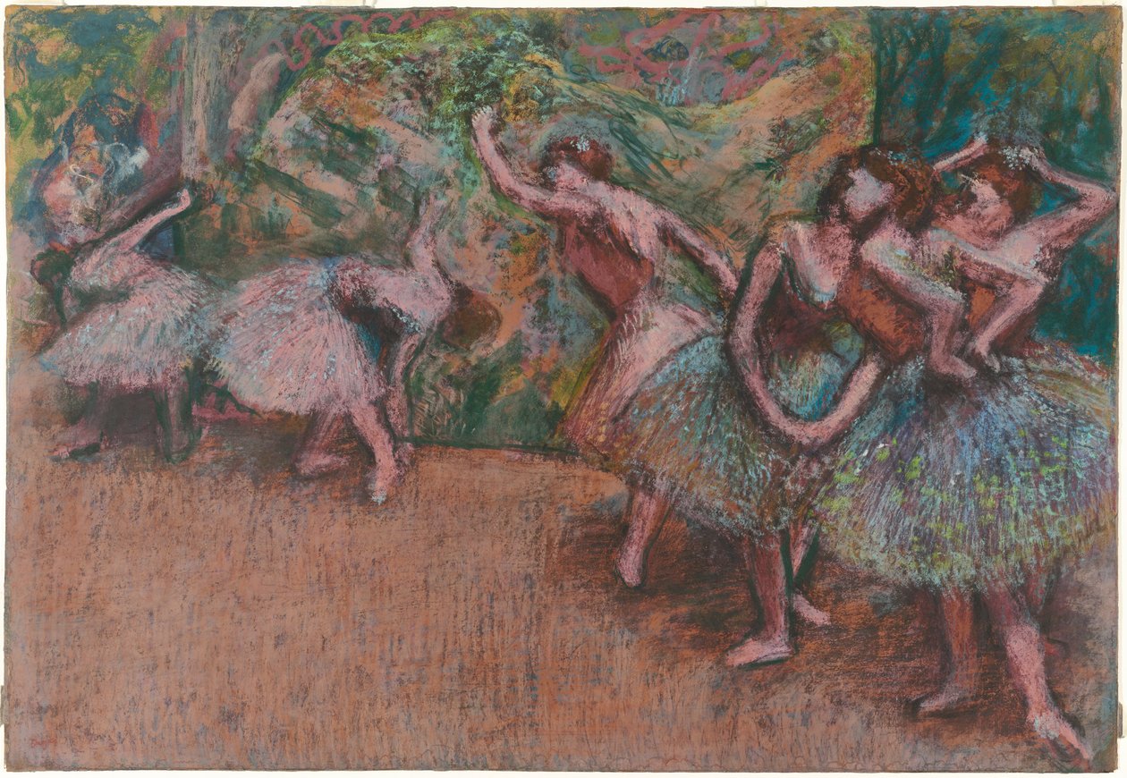 Cena de balé, c.1907 (pastel em papel vegetal transparente esverdeado) de Edgar Degas