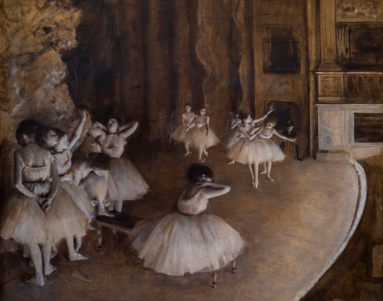 Repetição do ballet no palco. 1874. Óleo sobre tela. de Edgar Degas