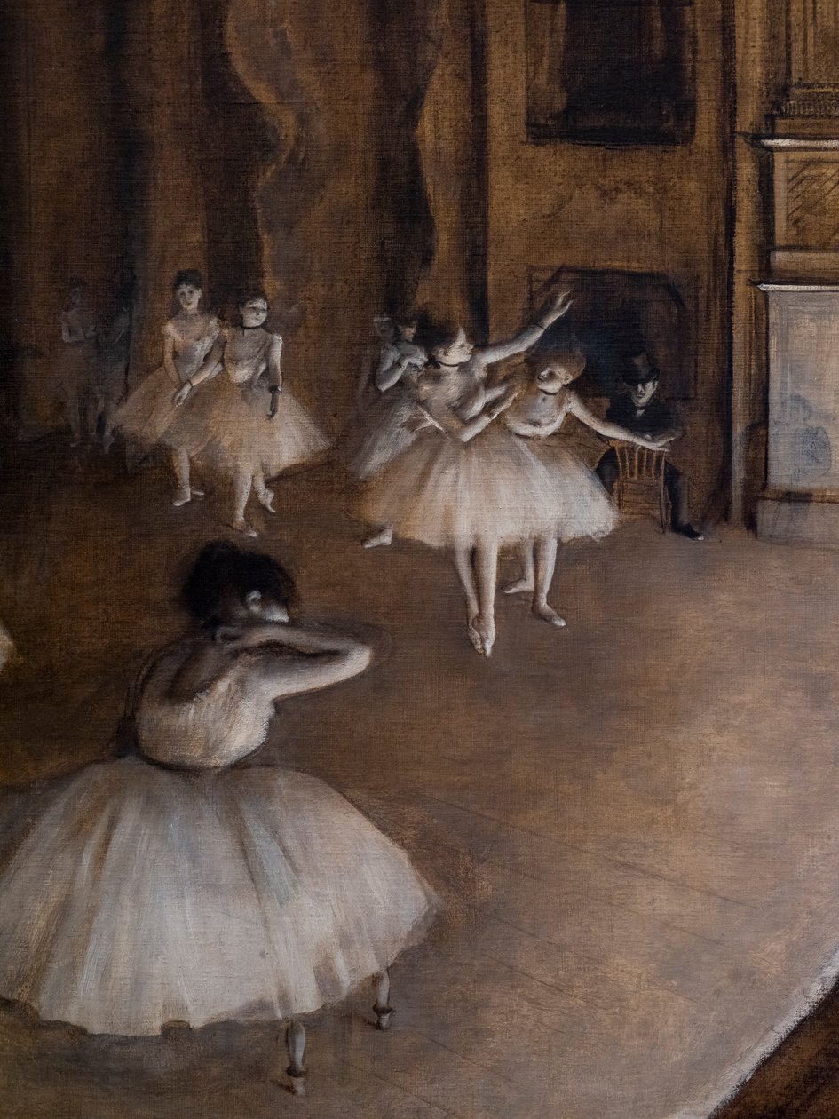 Repetição do ballet em cena (detalhe). 1874. Óleo sobre tela. de Edgar Degas