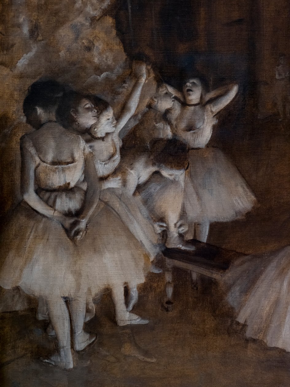 Repetição do ballet em cena (detalhe). 1874. Óleo sobre tela. de Edgar Degas