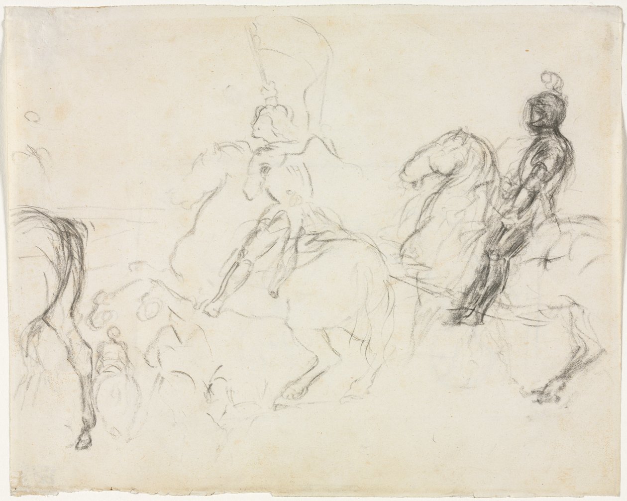 Cena de batalha com figuras blindadas a cavalo (reto) de Edgar Degas