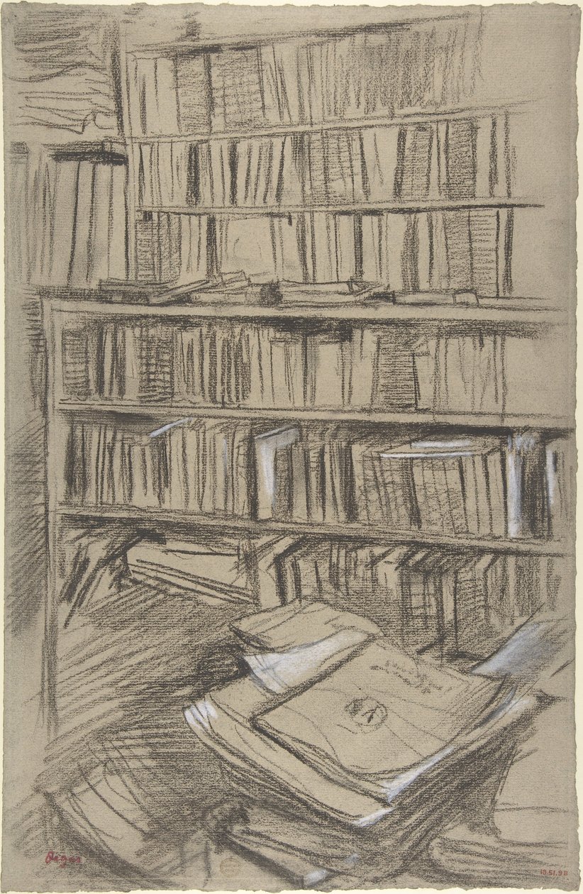 Estantes de livros, estudo para «Edmond Duranty» de Edgar Degas