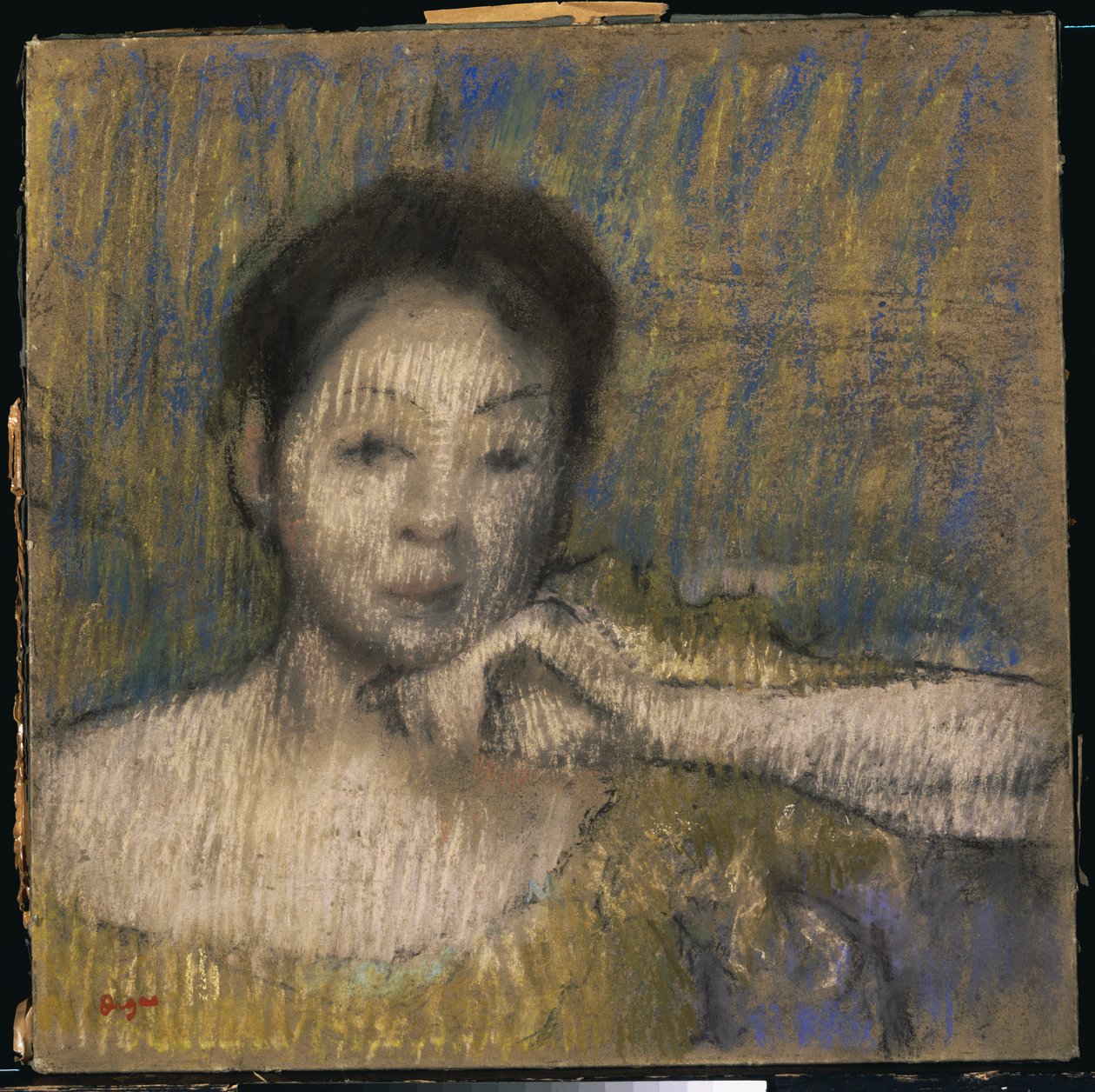 Busto de uma mulher com a mão esquerda no queixo, c.1895-98 de Edgar Degas