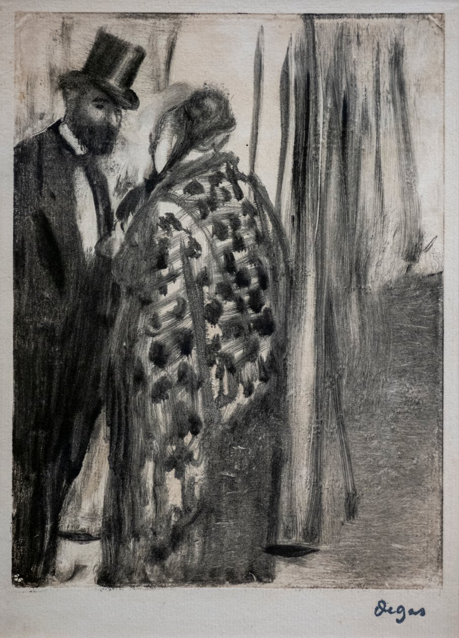 Conversa (Ludovic Halevy e Madame Cardinal). Por volta de 1876-1877. Monotipo tem monotipia de tinta preta montada em um cartão de apoio secundário pela artista. de Edgar Degas