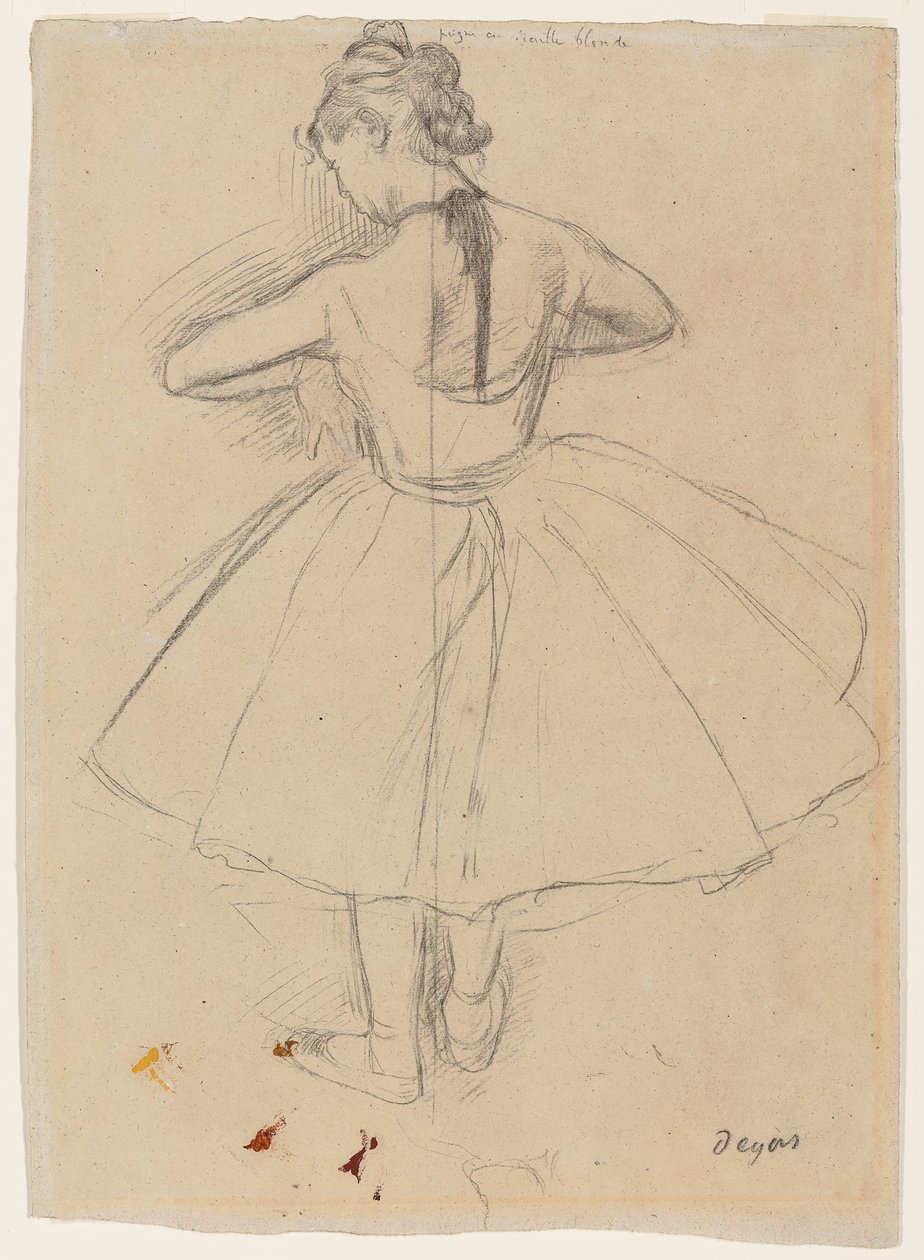 Dançarino em pé, vista traseira; Dançarino em pé, vista traseira, 1872-1873 de Edgar Degas
