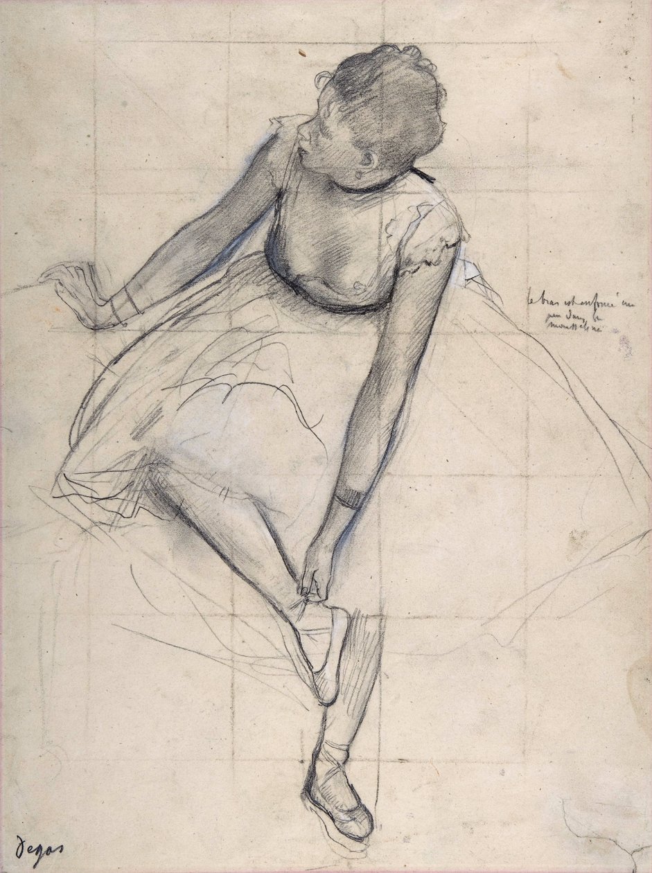 Dançarina ajustando seu sapato (bailarina). Desenho de Edgar Degas (1834-1917) New York City. Museu Metropolitano de Arte. de Edgar Degas
