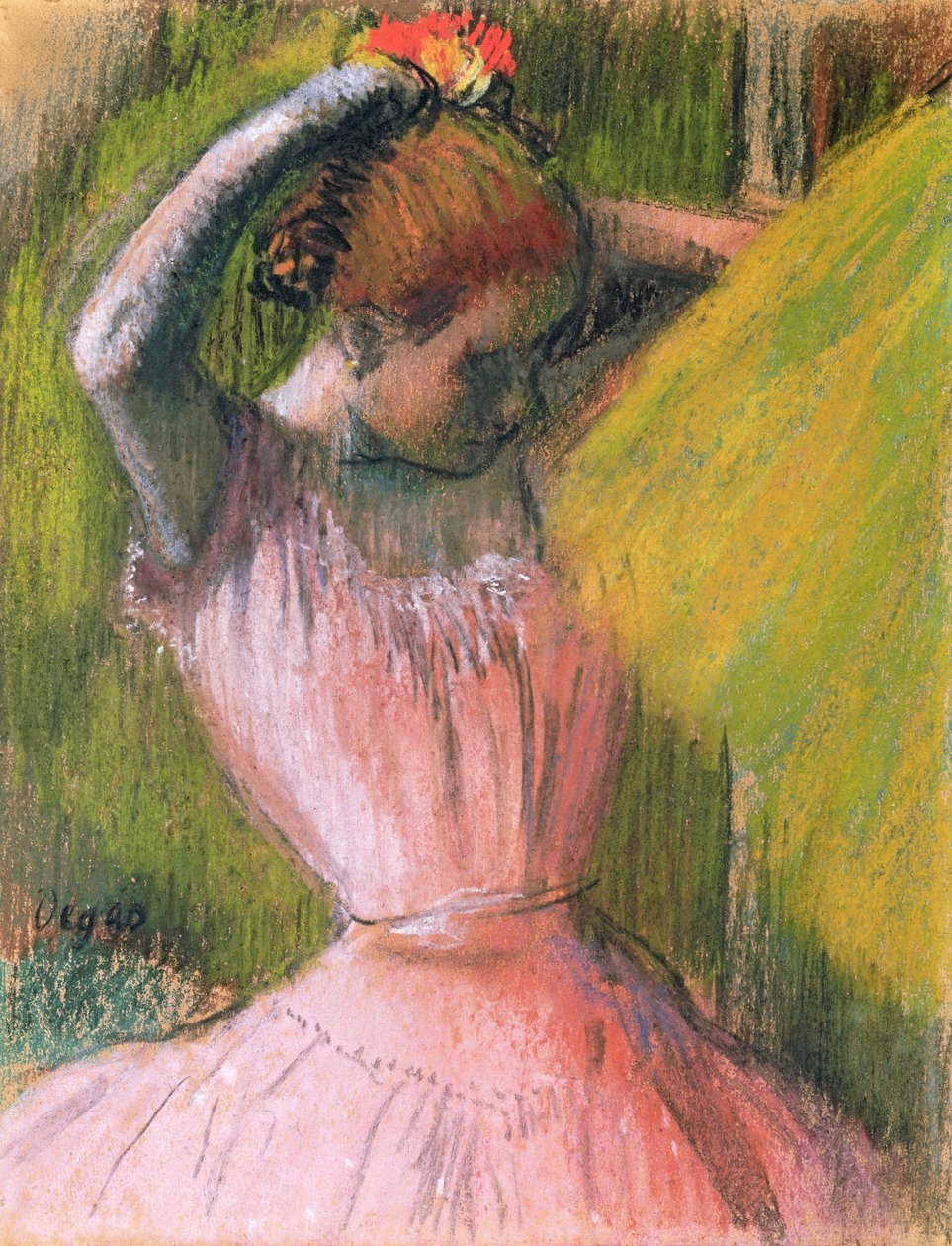 Dançarina, arrumando o cabelo, c.1900-12 de Edgar Degas