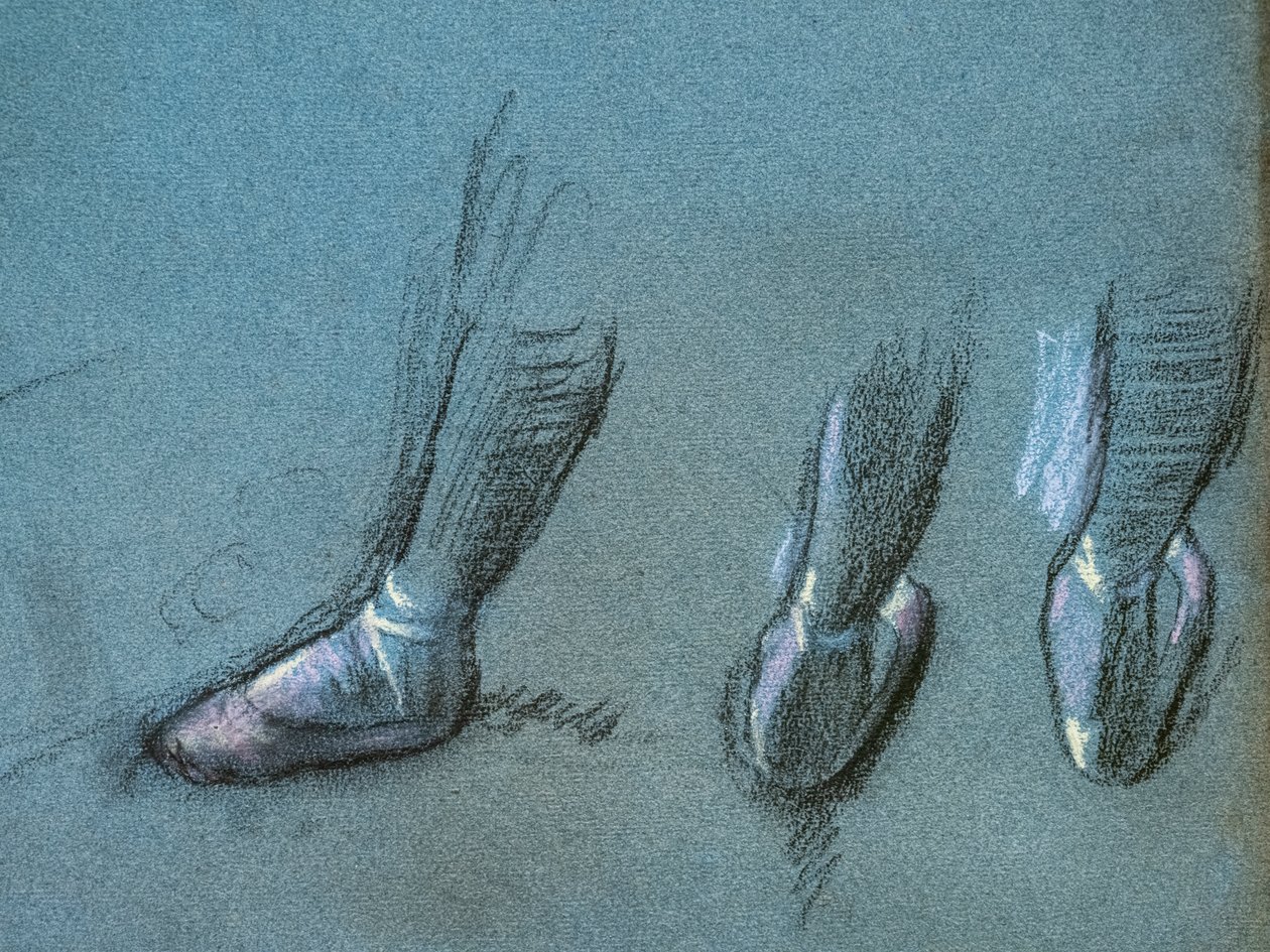 Dançarino de costas e estudos de três pés (detalhe). Por volta de 1878. Carvão vegetal e pastel sobre papel. de Edgar Degas