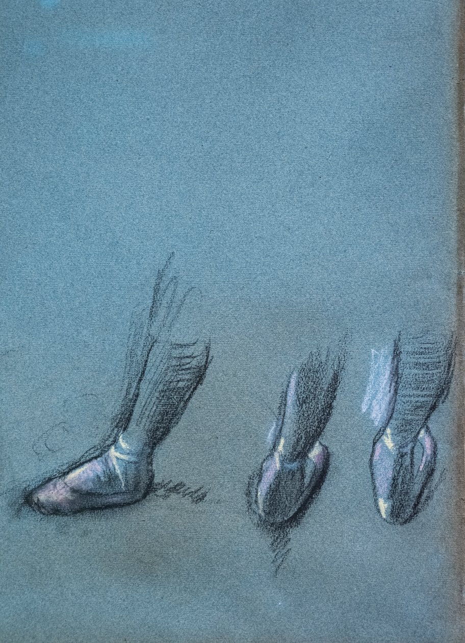 Dançarino de costas e estudos de três pés (detalhe). Por volta de 1878. Carvão vegetal e pastel sobre papel. de Edgar Degas