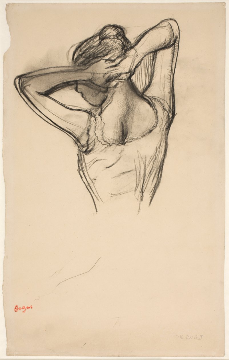 Bailarina, meio corpo, braços cruzados atrás da cabeça, c.1890 (lápis sobre papel) de Edgar Degas