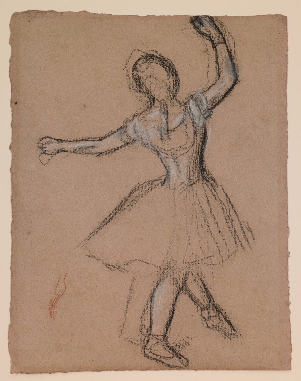 Bailarina no palco e em movimento, c.1880-85 (giz branco, preto e vermelho) de Edgar Degas