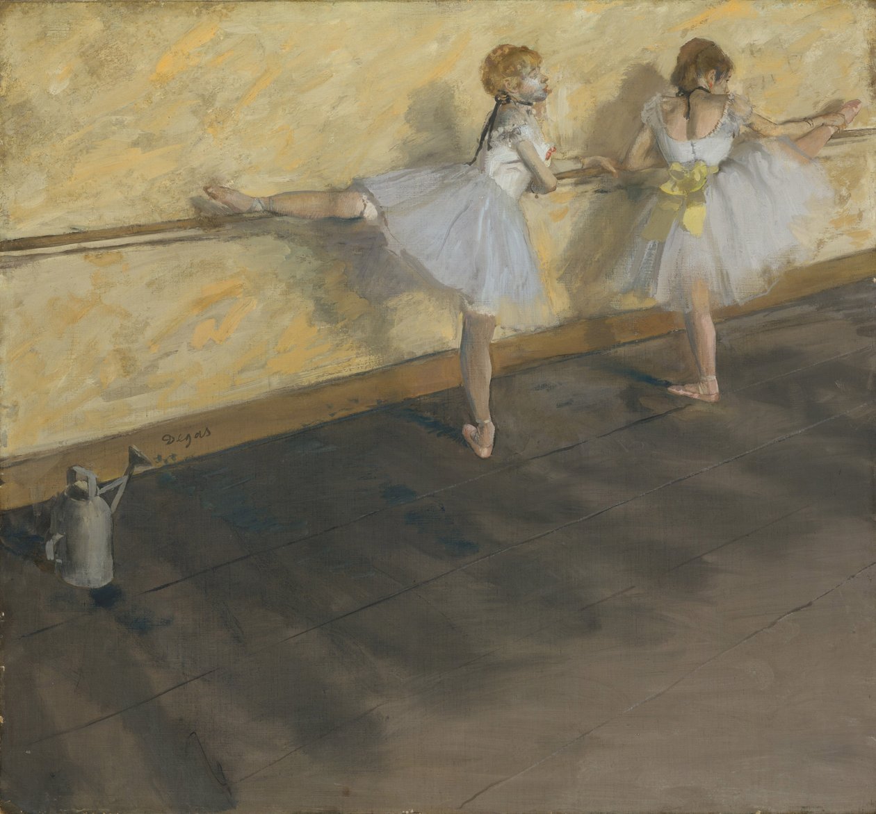Bailarinos praticantes no Barre, 1877 (mídia mista sobre tela) de Edgar Degas