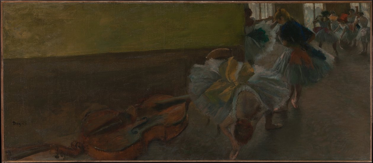 Bailarinos na sala de ensaios com um contrabaixo de Edgar Degas