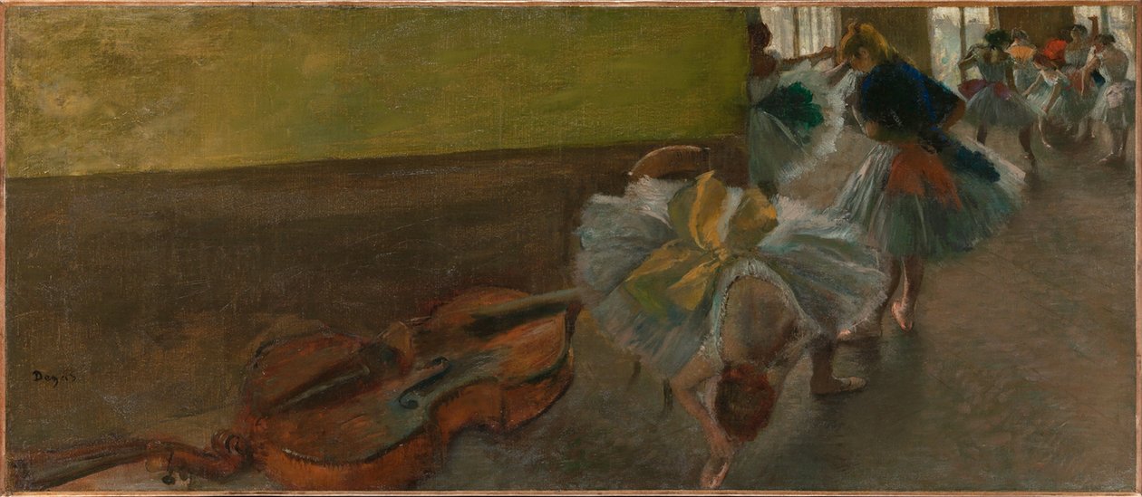 Dançarinos na sala de ensaio com um contrabaixo, c.1882-85 (óleo sobre tela) de Edgar Degas