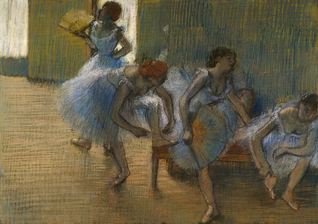Dançarinos num banco, c.1898 (pastel sobre papel) de Edgar Degas