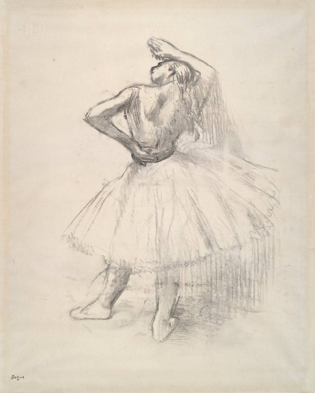 Dançarino de pé, braço direito levantado de Edgar Degas