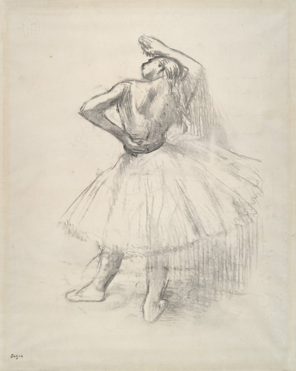 Dançarino em pé, braço direito levantado, c.1891 (contraprova de desenho em papel) de Edgar Degas